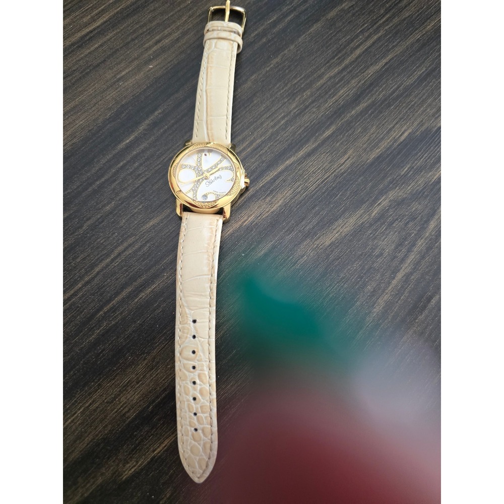 Stuhrling Original Womens Swiss Quartz Gold Tone Crystal Leather Watch 50M Water
